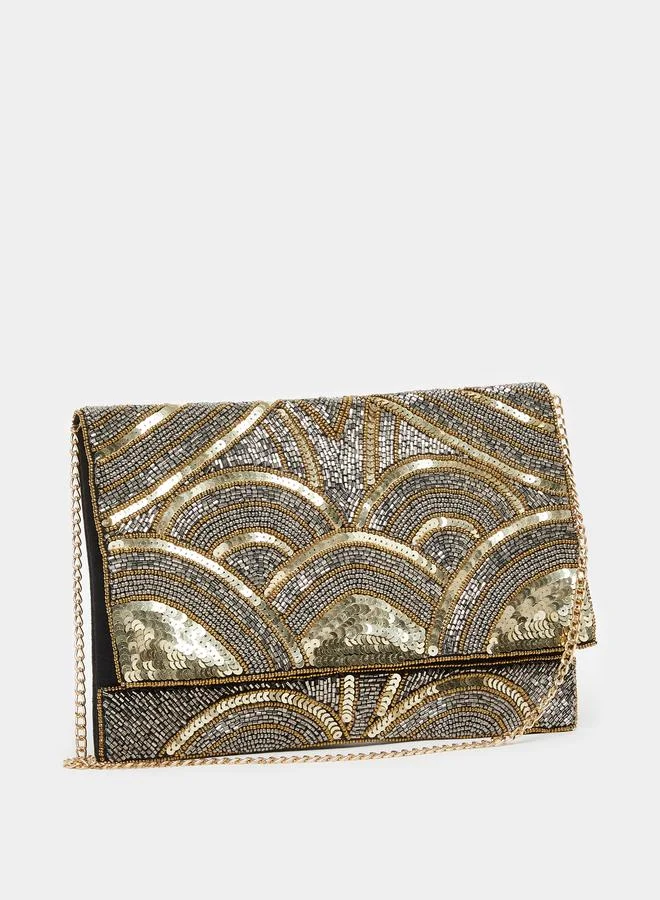 Women Gold Sequined Clutch Bag